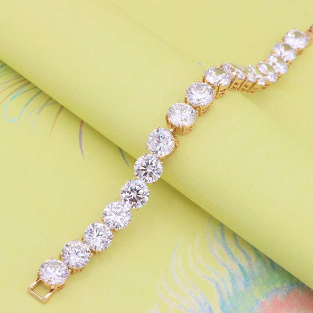 "Rose Gold Plated Brass Bracelet with Large Sparkling Round Stones, XPBL0925